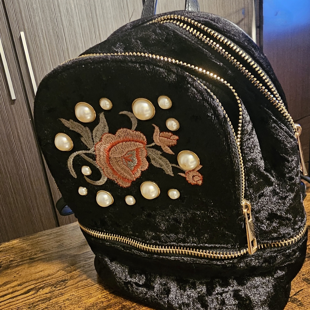 Elegant Black Velvet Backpack